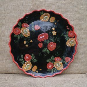 Vintage April Cornell Red & Black Floral Serve Plate